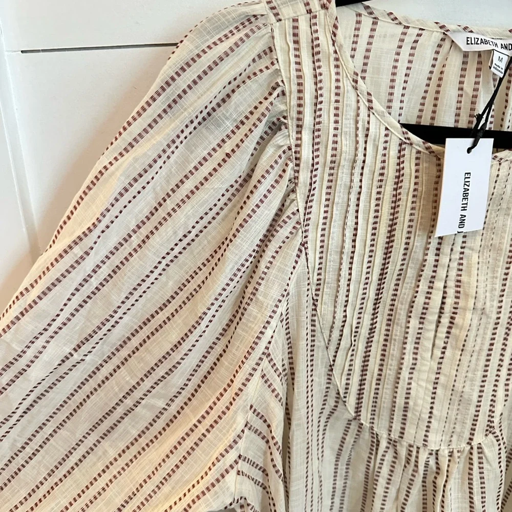 NWT ELIZABETH AND JAMES Pintuck puff sleeve 100% cotton cottagecore gypsy blouse - Picture 7 of 14